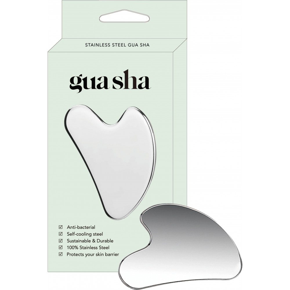 Outil de massage facial gua sha en acier inoxydable premium avec boîte cadeau élégante - Argent