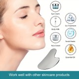 Outil de massage facial gua sha en acier inoxydable premium avec boîte cadeau élégante - Argent