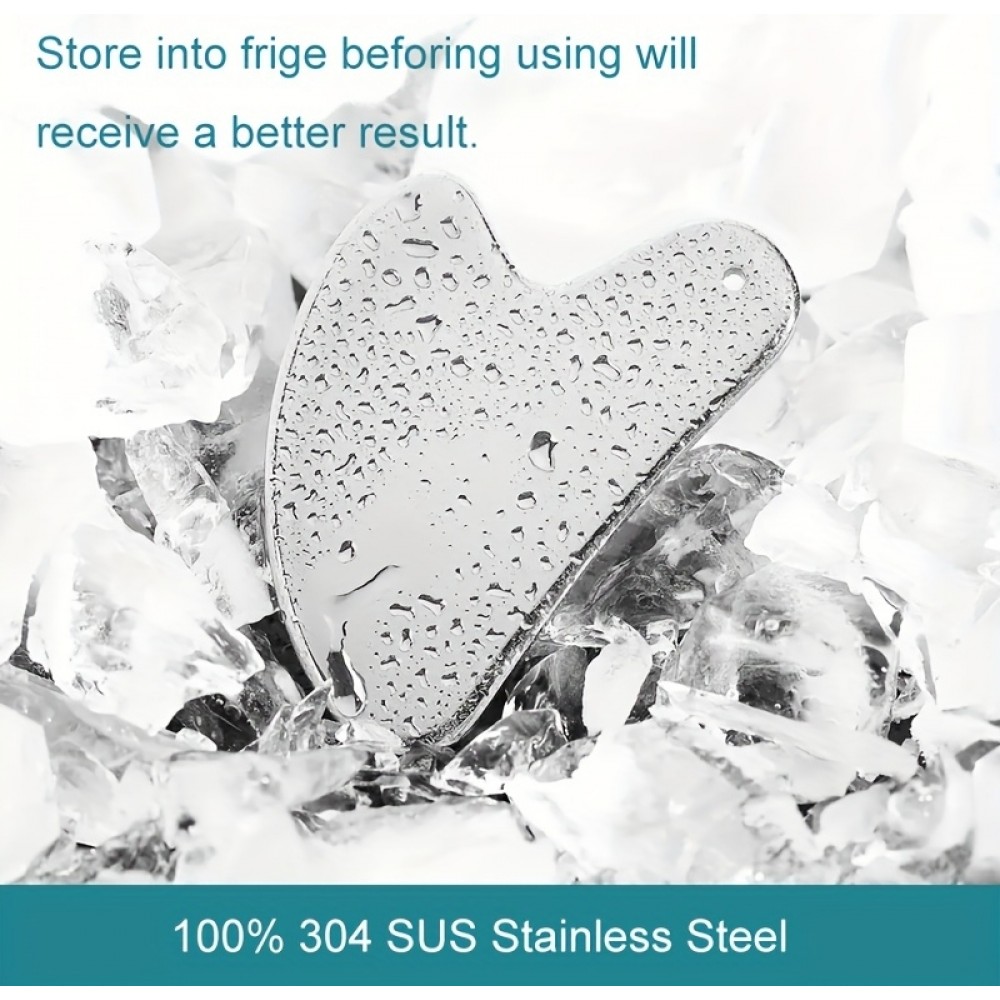 Outil de massage facial gua sha en acier inoxydable premium avec boîte cadeau élégante - Argent
