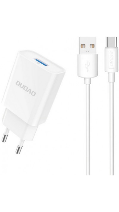Pack Ladestecker Adapter USB-A 10W + Ladekabel USB-A 2.1A auf USB-C Dudao - Weiss