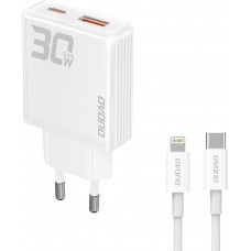 Pack chargeur mural 30W USB-A / USB-C GaN Dudao A30EUT avec câble USB-C vers Lightning iPhone - Blanc