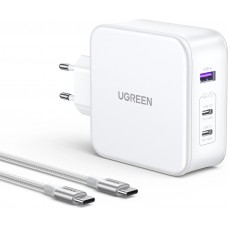 Ugreen Nexode CD289 140W GaN Wandladegerät und Kabel - 1,5m USB-C auf USB-C, 2xUSB-C, USB-A - Weiss