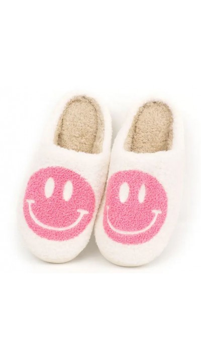 Kuschelig warme Winterpantoffeln Smiley - Grösse 37-38 - Weiss/rosa