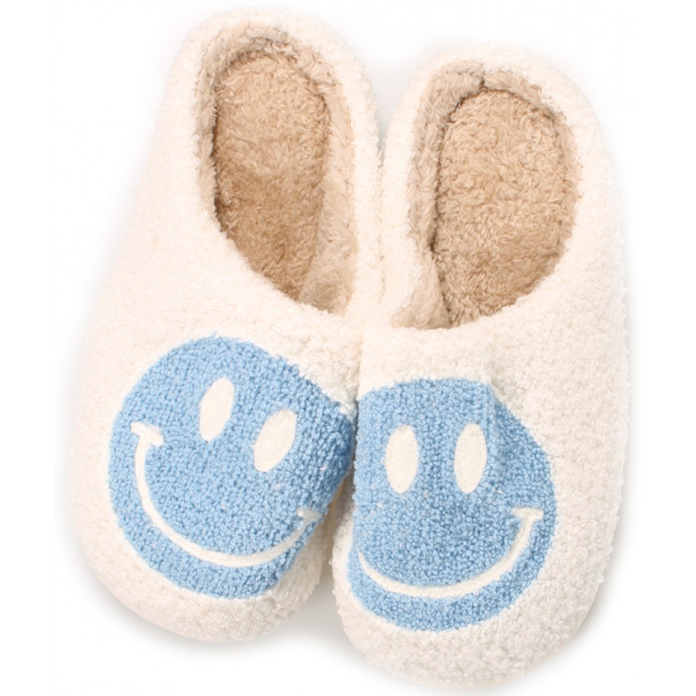 Kuschelig warme Winterpantoffeln Smiley - Grösse 37-38 - Weiss/blau