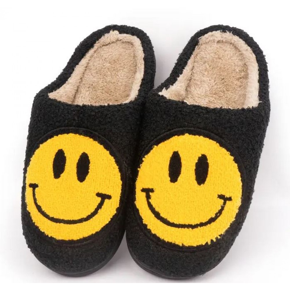 Kuschelig warme Winterpantoffeln Smiley - Grösse 43-44 - Schwarz/gelb