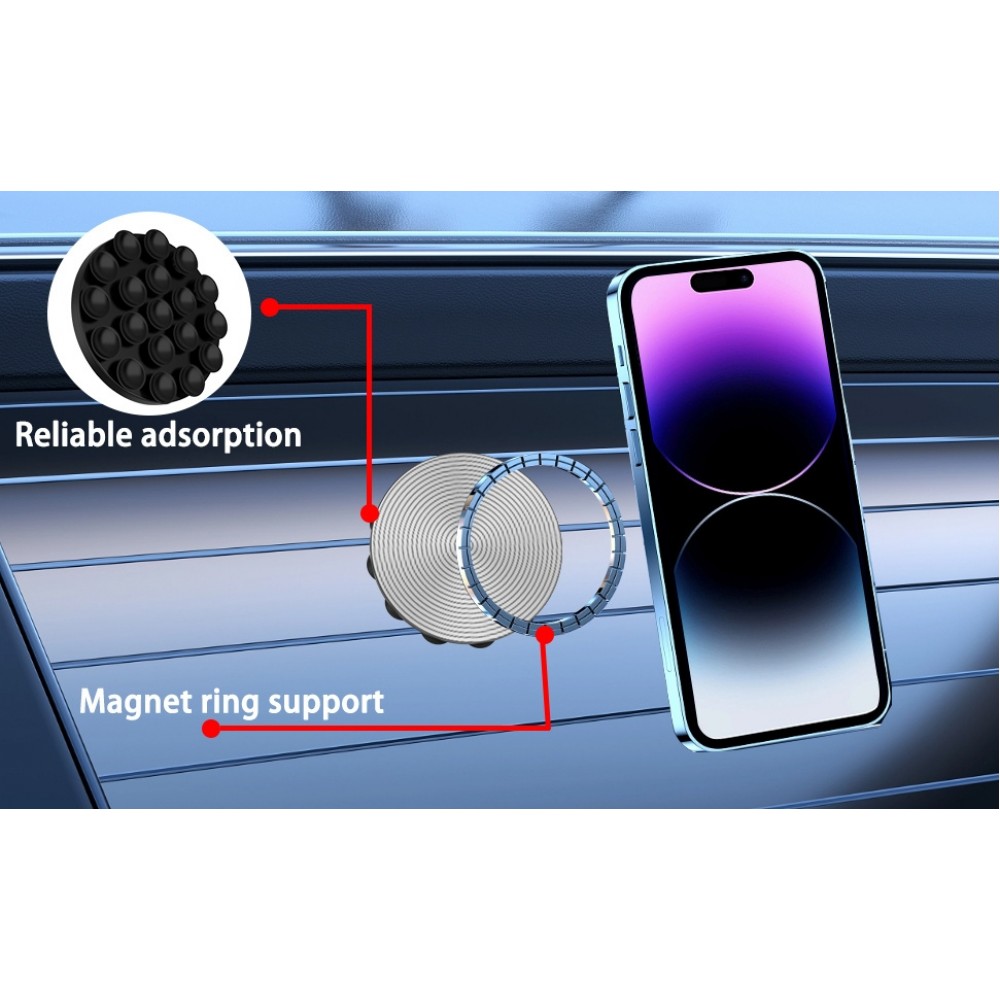 Patch magnétique MagSafe rotatif 360° en silicone avec ventouse pour support téléphone - Blanc