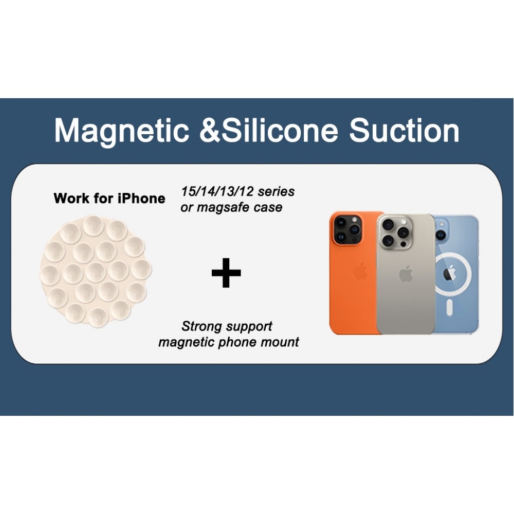 Patch magnétique MagSafe rotatif 360° en silicone avec ventouse pour support téléphone - Blanc