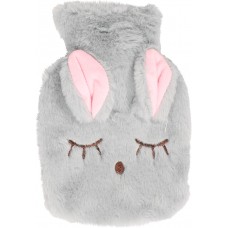 Kleine mini Wärmeflasche mit niedlicher Hasen Hülle mit weichem Fell - Blau