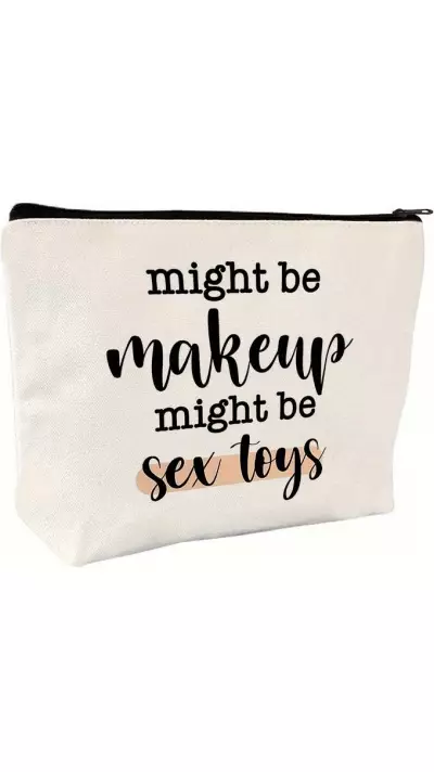 Kleine universelle Make-up oder Accessoires Tasche mit lustigem Text - Hellbeige