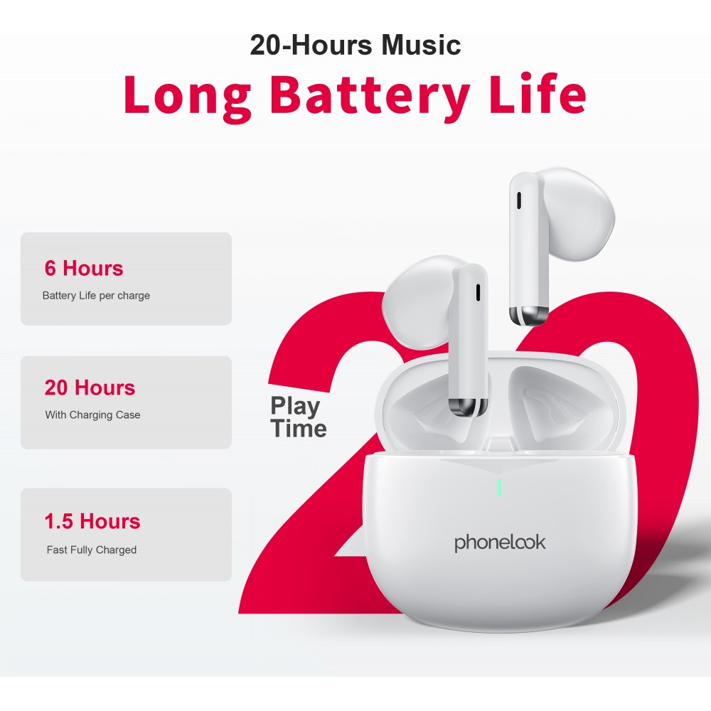 PhoneLook Pods 2 - Kabellose TWS Bluetooth 5.3 In-Ear Kopfhörer ENC Headset + Lade Case - Weiss