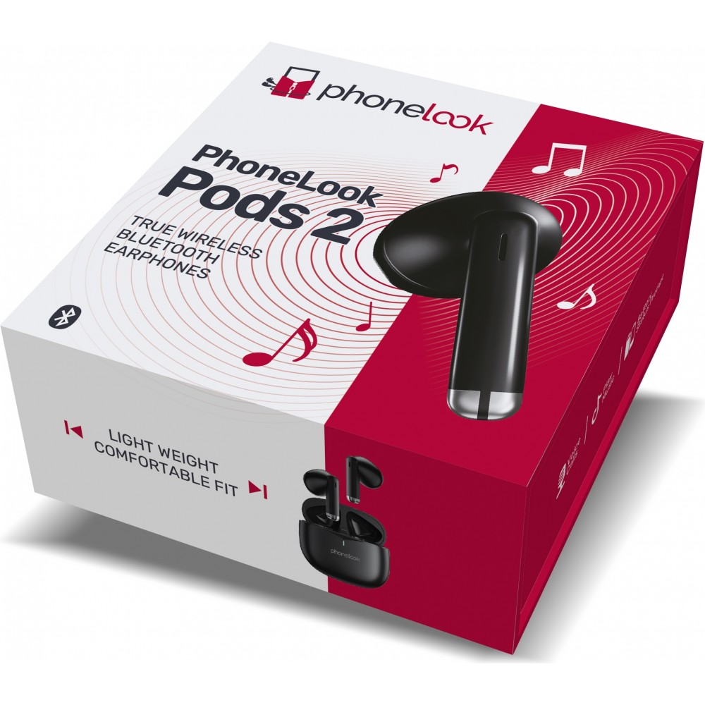 PhoneLook Pods 2 - Kabellose TWS Bluetooth 5.3 In-Ear Kopfhörer ENC Headset + Lade Case - Schwarz