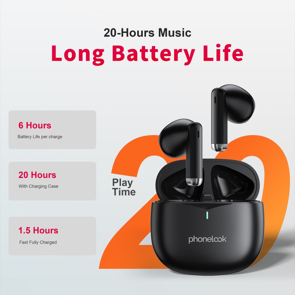 PhoneLook Pods 2 - Kabellose TWS Bluetooth 5.3 In-Ear Kopfhörer ENC Headset + Lade Case - Schwarz