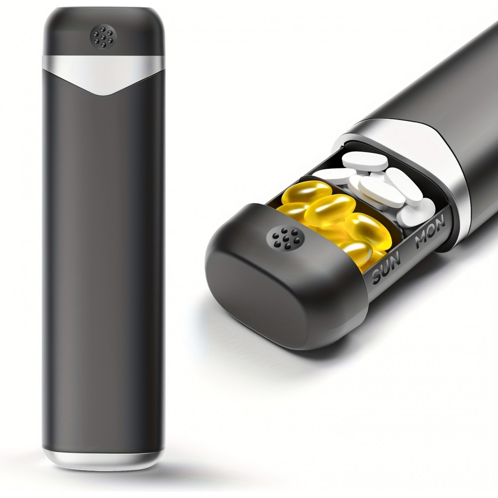 Woche Pillendose tragbar 7 Tage kompakte Medikamenten-Dispenser - Schwarz