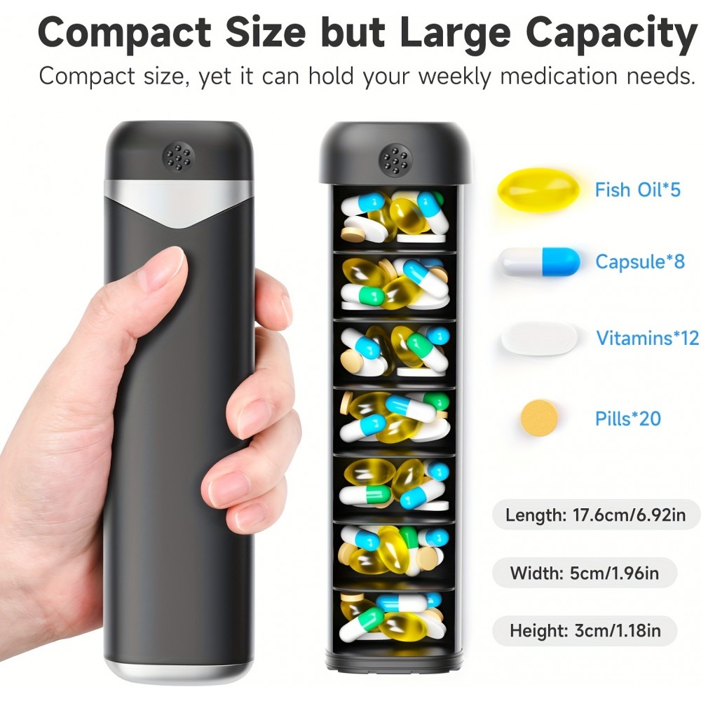 Woche Pillendose tragbar 7 Tage kompakte Medikamenten-Dispenser - Schwarz