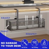 Plateau de gestion de c&acirc;bles sous-bureau m&eacute;tal sans per&ccedil;age organisateur moderne - Blanc