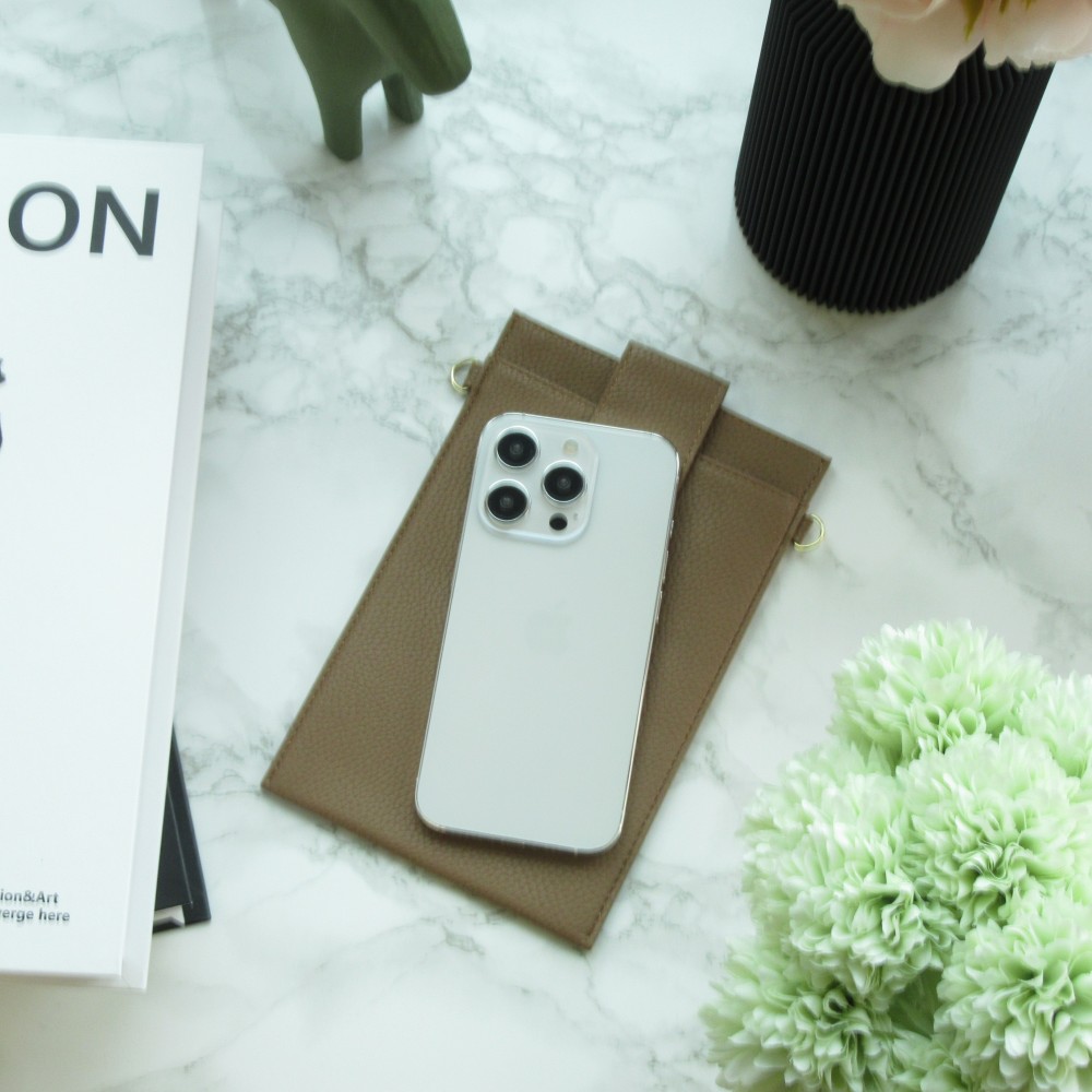 Pochette à bandoulière universelle pour smartphone en cuir végétal avec lanière en cuir (végétal) - Brun