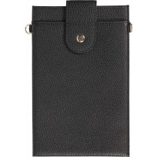 Elegante universelle Smartphone Umhängetasche aus veganem Leder inkl. Umhängegurt aus Leder (vegan) - Schwarz