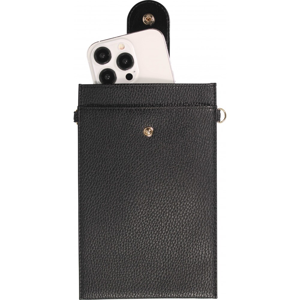 Elegante universelle Smartphone Umhängetasche aus veganem Leder inkl. Umhängegurt aus Leder (vegan) - Schwarz