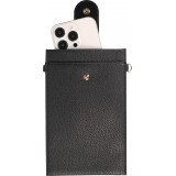 Elegante universelle Smartphone Umhängetasche aus veganem Leder inkl. Umhängegurt aus Leder (vegan) - Schwarz