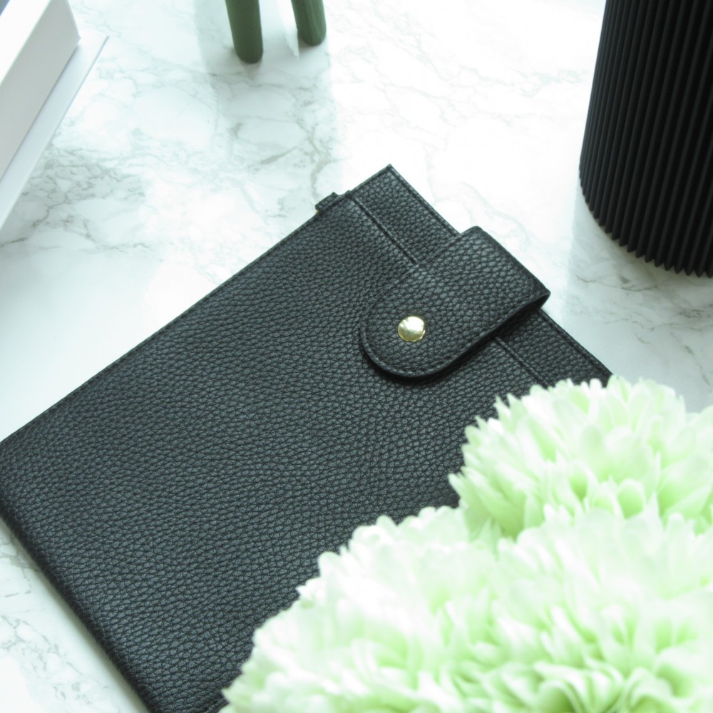 Elegante universelle Smartphone Umhängetasche aus veganem Leder inkl. Umhängegurt aus Leder (vegan) - Schwarz