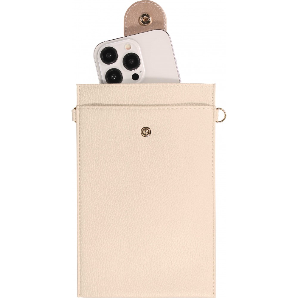 Elegante universelle Smartphone Umhängetasche aus veganem Leder inkl. Umhängegurt aus Leder (vegan) - Sand