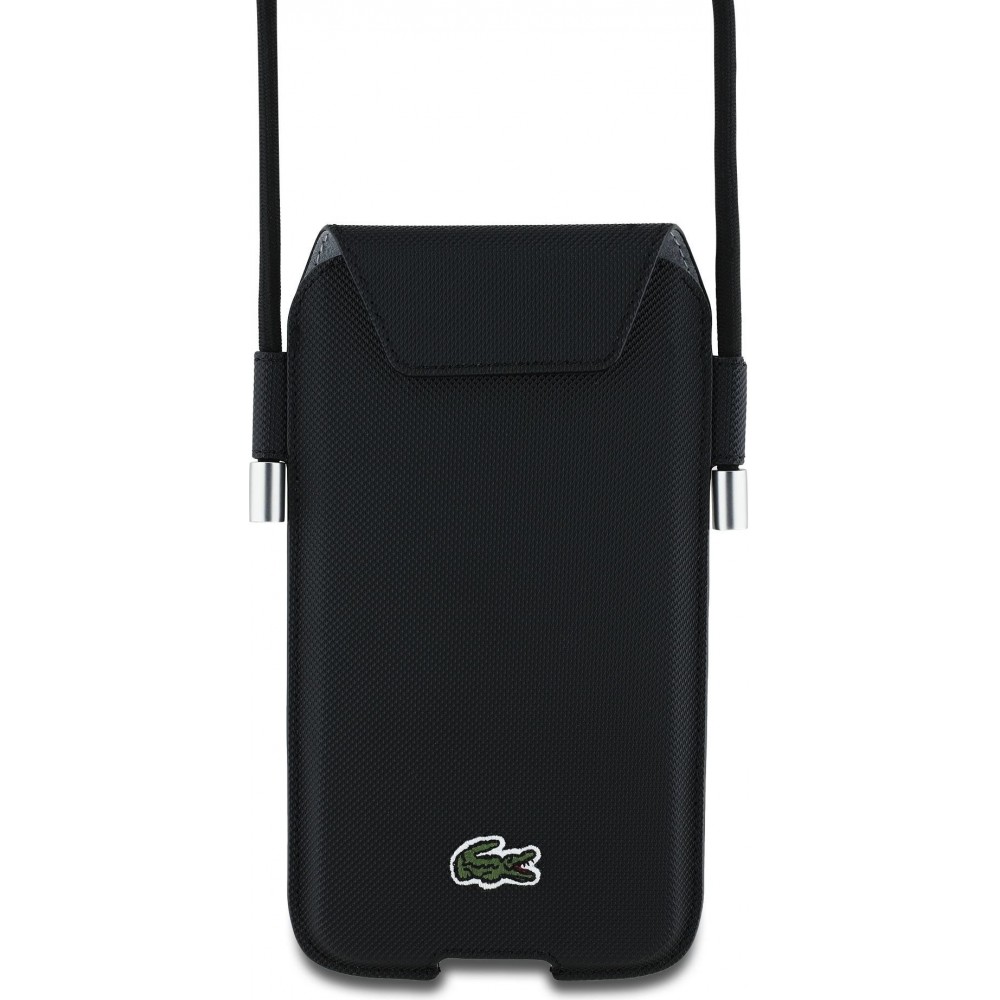 Pochette étui téléphone Lacoste avec rabat et lanière XL Petit Piqué Iconique - Noir
