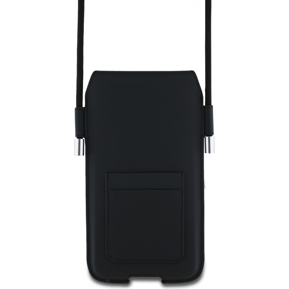 Pochette étui téléphone Lacoste avec rabat et lanière XL Petit Piqué Iconique - Noir