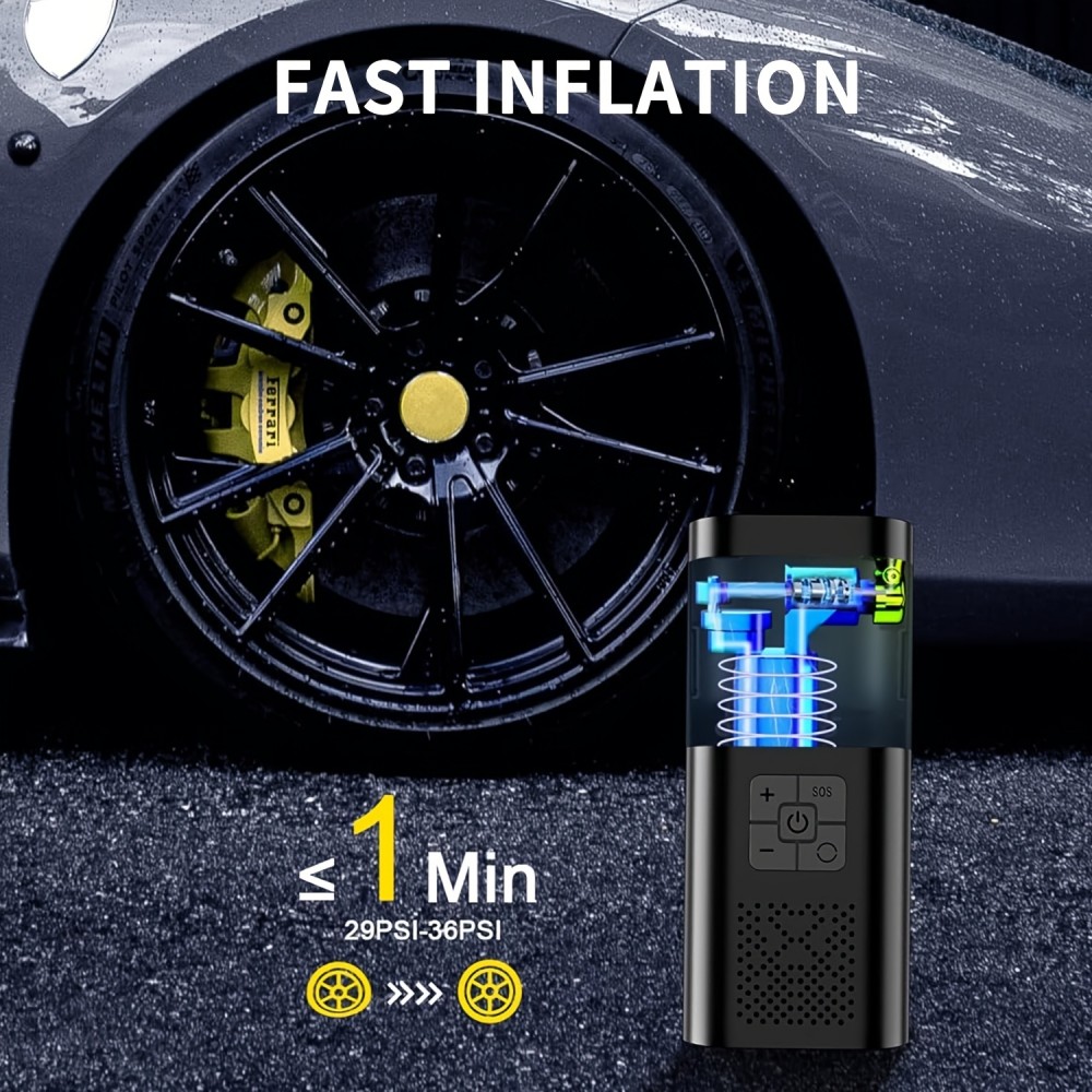Pompe à pneus portable 150PSI avec manomètre LED et recharge rapide sans fil pour voiture moto vélo