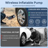 Pompe à pneus portable 150PSI avec manomètre LED et recharge rapide sans fil pour voiture moto vélo