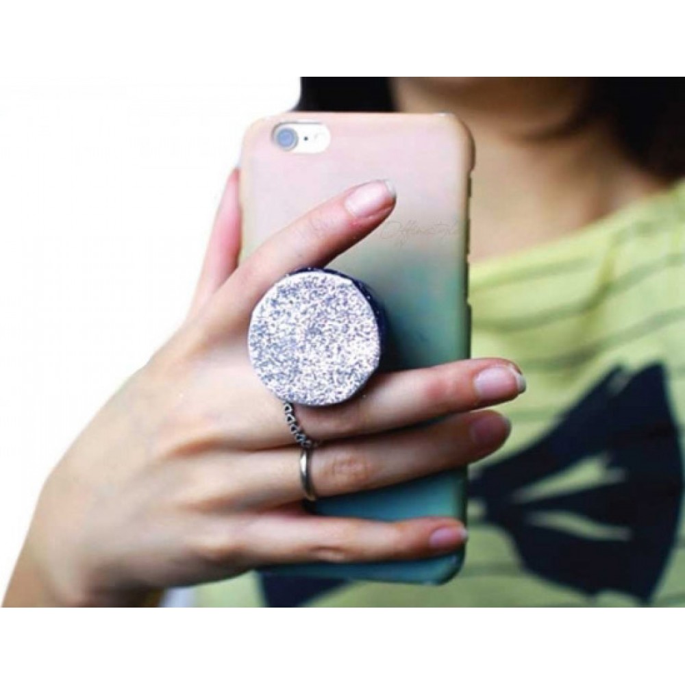 Pop Socket 3D Paillettes - Support de doigt interchangeable pour Smartphone / Tablettes - Or