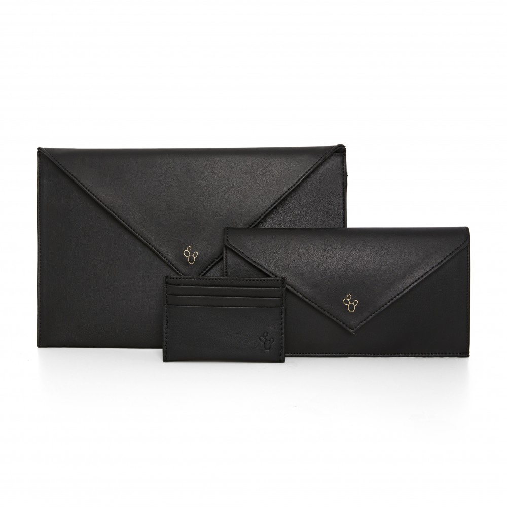 Urlaubskartenhalter im europäischen Format mit 6 Karten aus echtem Kaktusleder - Schwarz