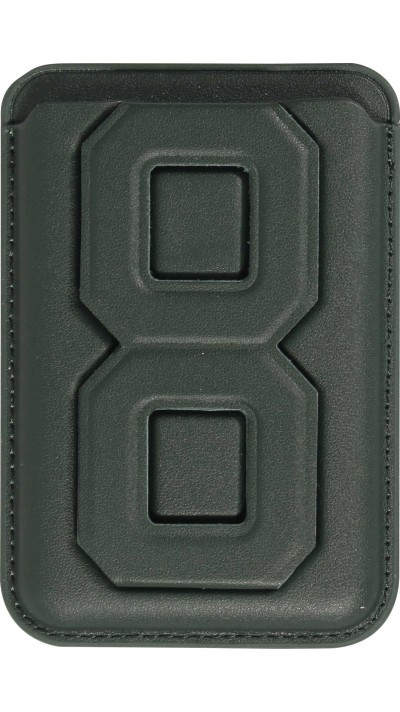 Magnetischer Kartenhalter wallet MagSafe veganes Leder mit starkem Magneten und integriertem Klappständer - Dunkelgrün