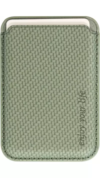 Magnetischer Kartenhalter Wallet Carbon Effekt - Kompatibel mit Apple MagSafe - Gr&uuml;n
