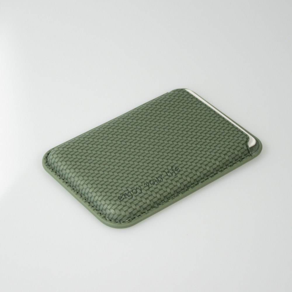Porte-cartes magnétique wallet effet carbone - Compatible avec Apple MagSafe - Vert