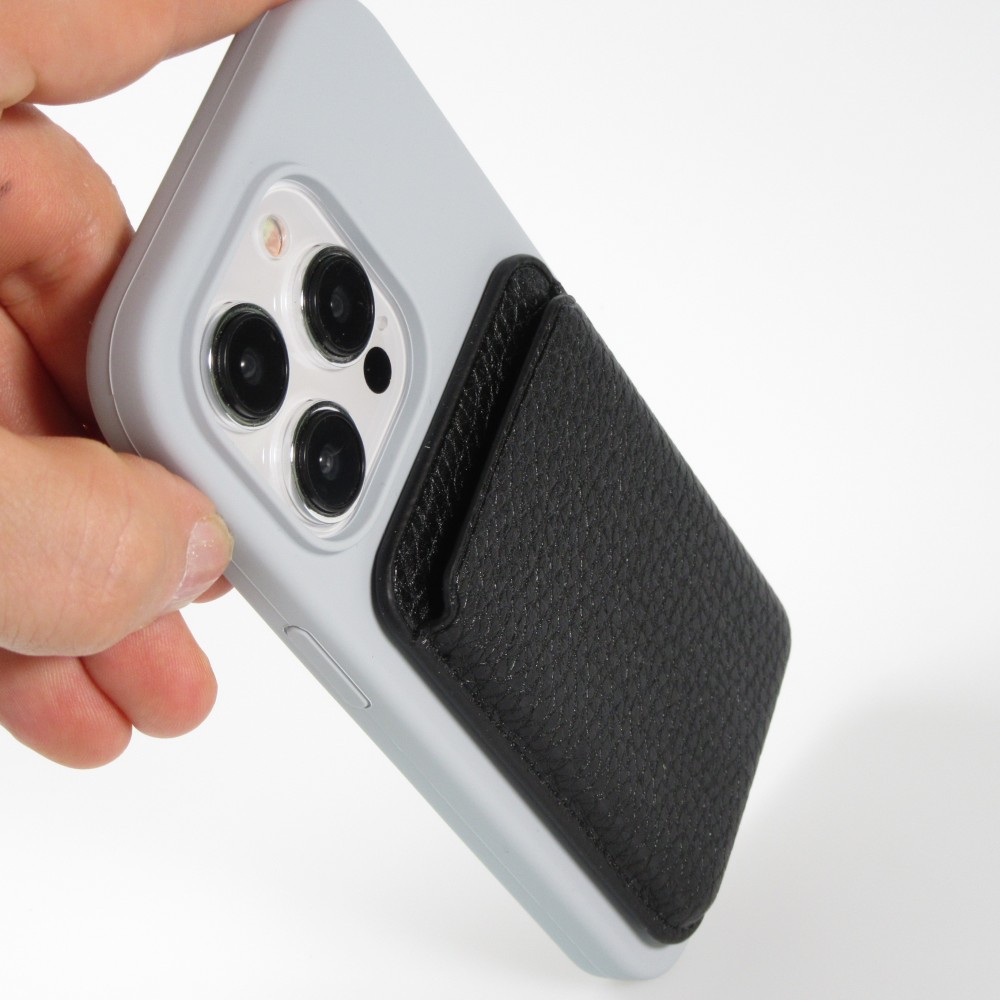 MagSafe Magnetkartenhalter aus veganem Leder mit starken Magneten  - Schwarz