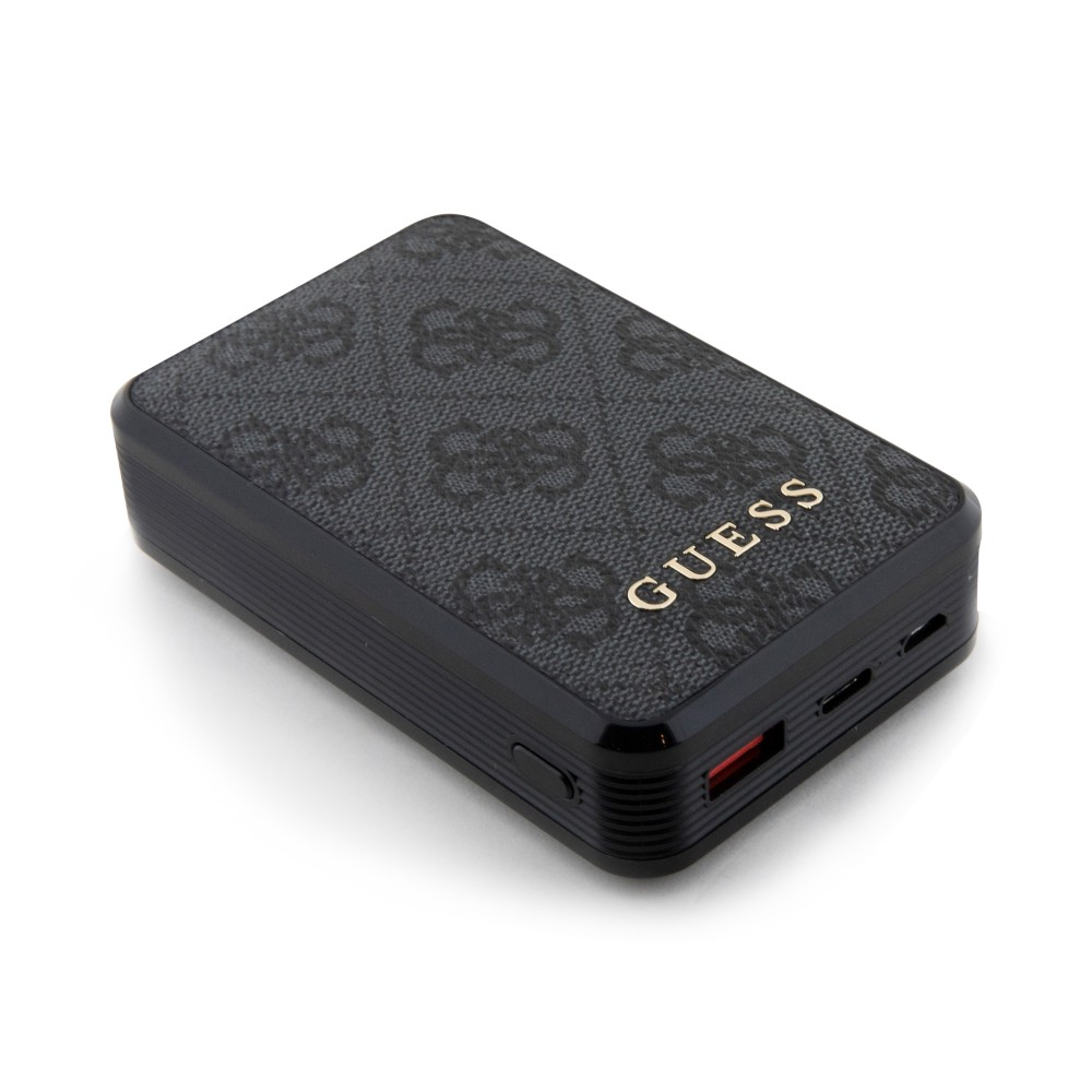 PowerBank Guess kompakt 10000mAh Leinwand Kunstleder mit Monogramm tragbare Ladegerät und Autonomieanzeige - Grau