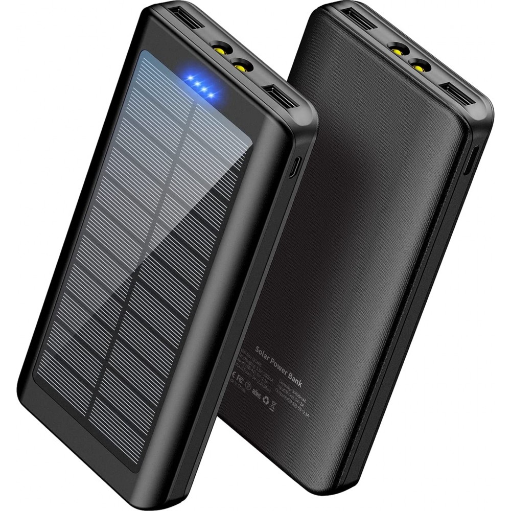Solar Power Bank Outdoor 30000mAh Dual USB LED Hochkapazität - Schwarz