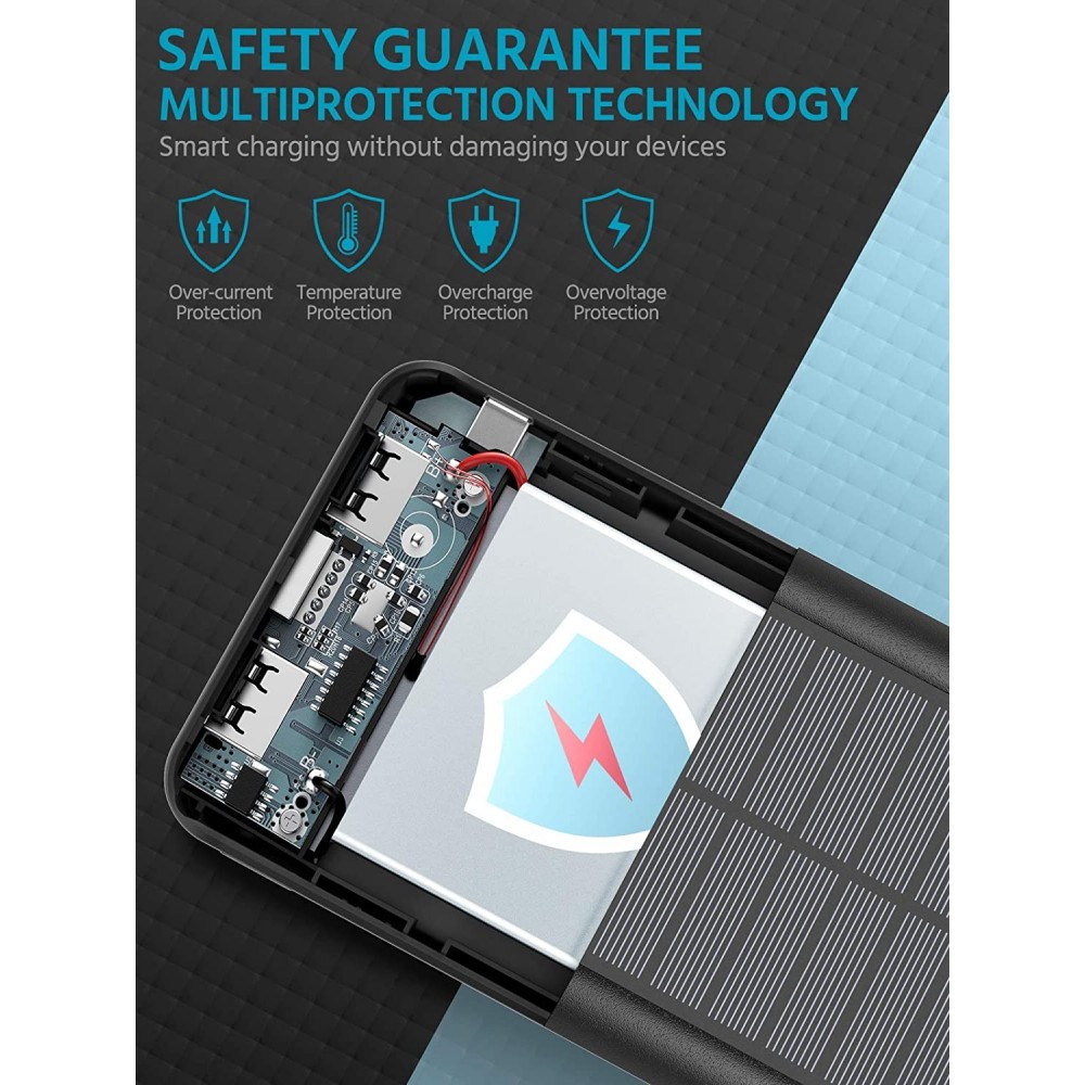 Solar Power Bank Outdoor 30000mAh Dual USB LED Hochkapazität - Schwarz