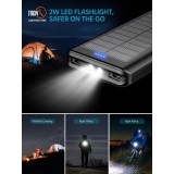 Solar Power Bank Outdoor 30000mAh Dual USB LED Hochkapazität - Schwarz