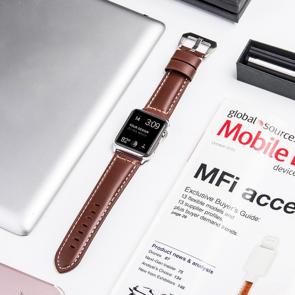 Qialino Armband aus echtleder braun - Apple Watch 44/45/46/49 mm