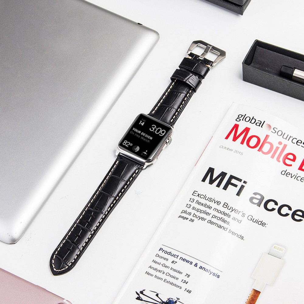 Qialino Armband aus echtleder croco schwarz - Apple Watch 38/40/41/42 mm