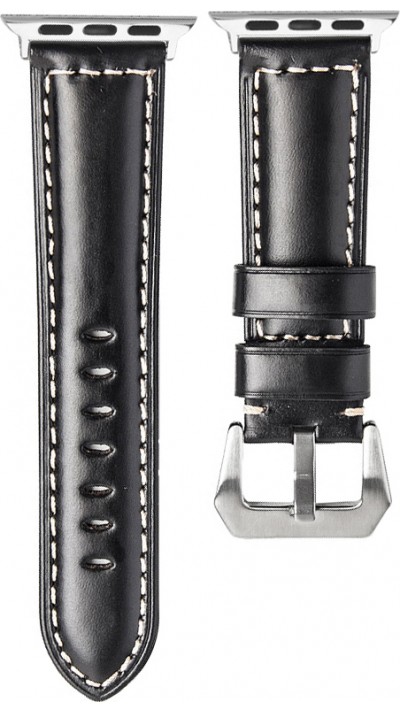 Qialino Armband aus echtleder schwarz - Apple Watch 42mm / 44mm / 45mm