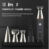 Rasoir électronique 5 en 1 magnétique pour cheveux, trimming et body, support inclus - Noir