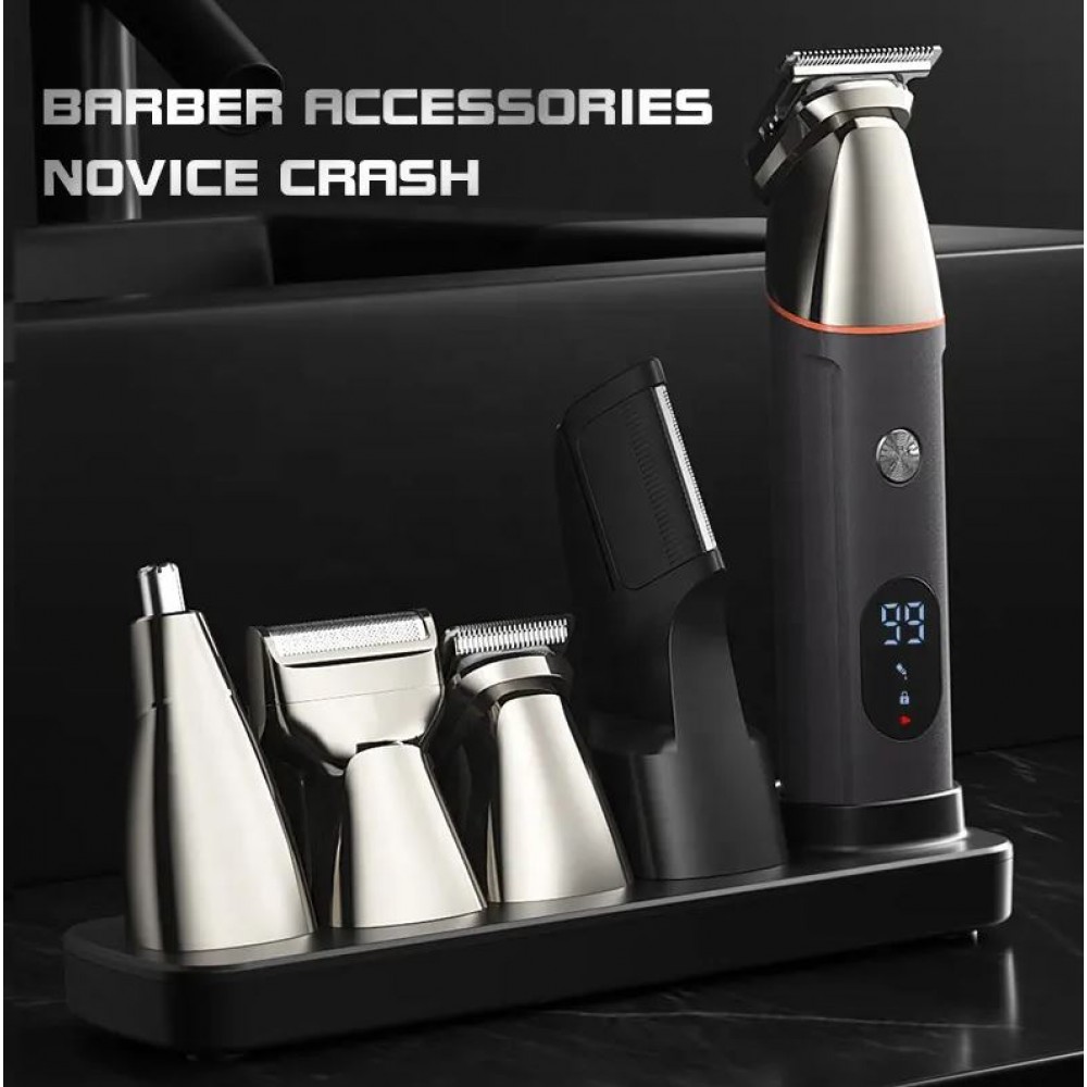 Rasoir électronique 5 en 1 magnétique pour cheveux, trimming et body, support inclus - Noir