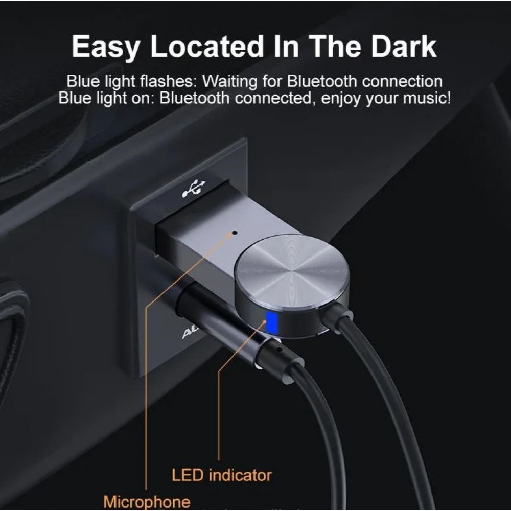 Bluetooth Receiver Empfänger BT5.0 mit 3.5mm AUX und USB Anschluss aus Aluminium - Silber