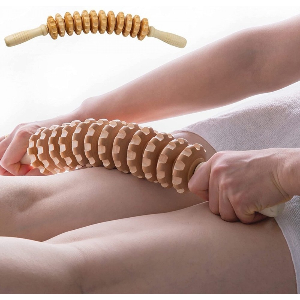 Rouleau de massage en bois naturel anti-cellulite pour muscles et tissus profonds drainage lymphatique