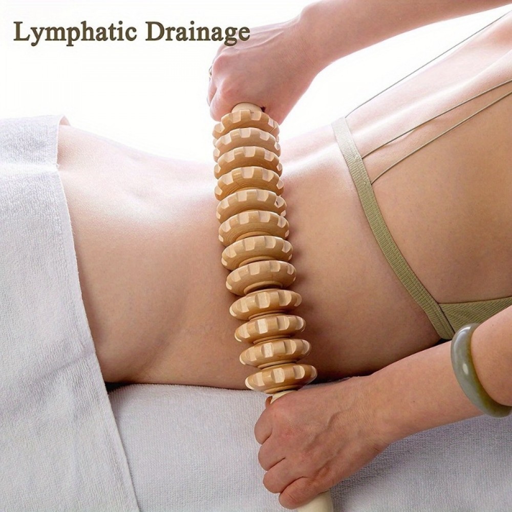 Rouleau de massage en bois naturel anti-cellulite pour muscles et tissus profonds drainage lymphatique