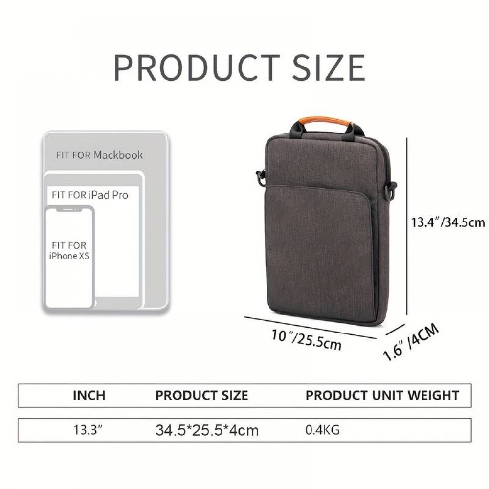 Wasserdichte Umhängetasche Laptoptasche für iPad + Laptop + MaxBook 13 Zoll - Schwarz