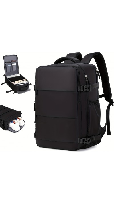 Reiserucksack für Flugreisen mit Laptop- und Schuhfach sowie USB-Anschluss - Schwarz
