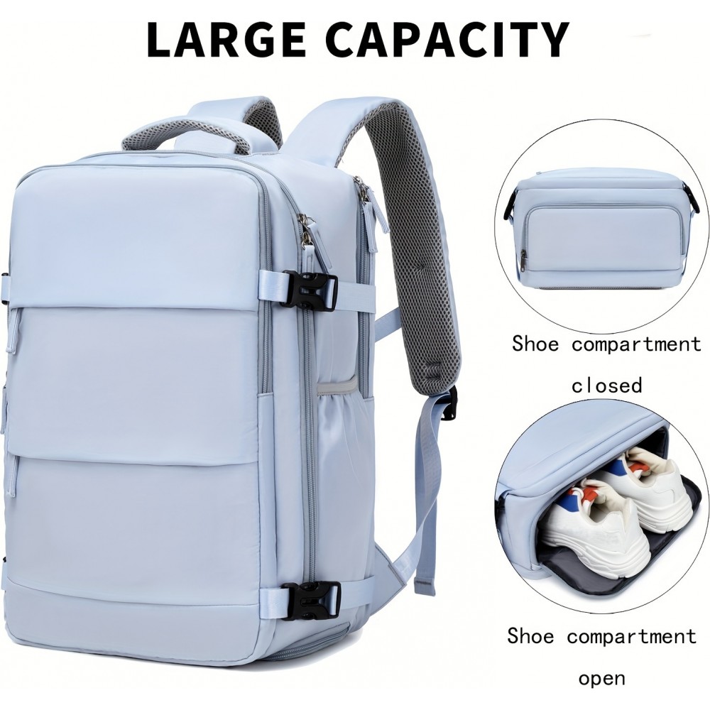 Reiserucksack für Laptop 38.1cm Damen mit USB Ladeport Schuhfach verstellbare Träger Blau